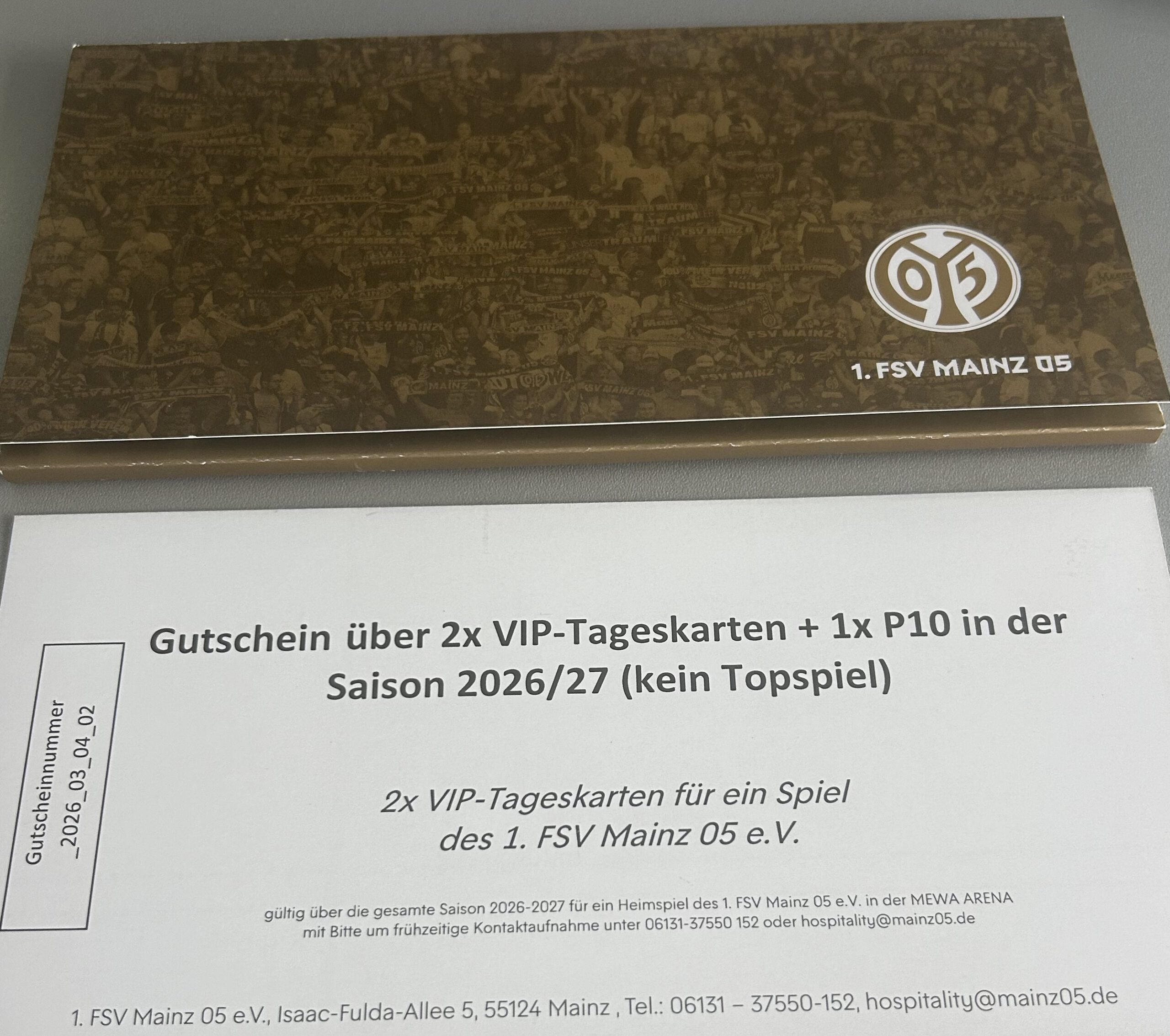 5. "Heiner Dammel Gutschein" MAINZ 05 – über 2 x VIP-Tageskarte für ein Heimspiel 25/26 mit Parkausweis (kein Topspiel)